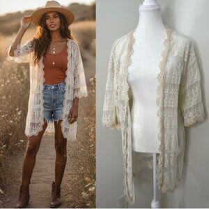 Taylor & Sage Lace & Crochet Duster Cardigan M